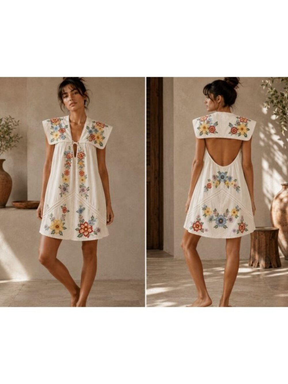 Free People Embroidered Mini Dress Halter Boho Festival Cottagecore Hippie SP